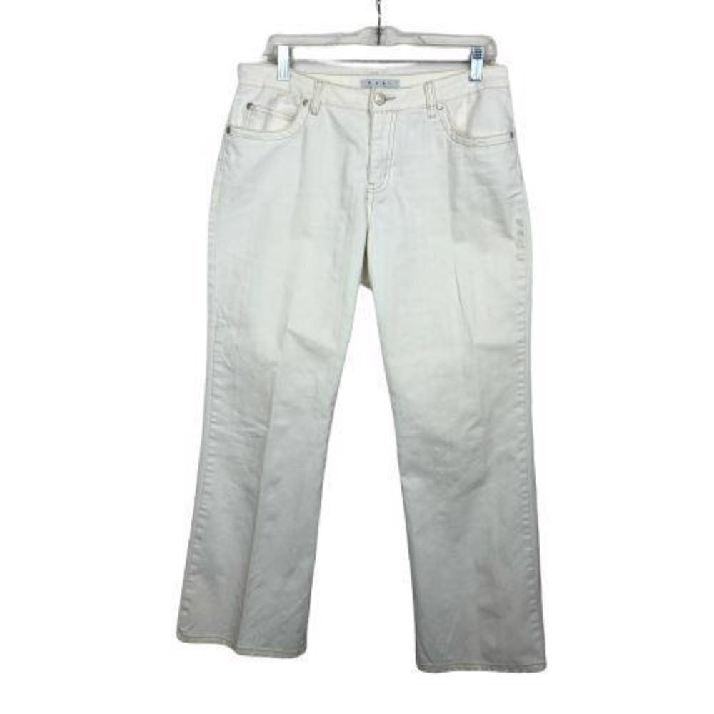 CAbi # 895 Size 10 Off White Contemporary Boot Cut Jeans Cotton Pockets 3099-3